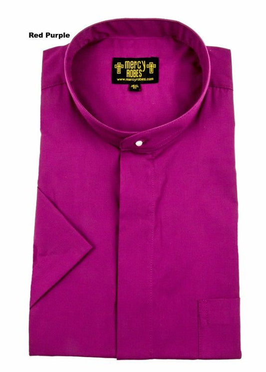Men's Red/Purple Short Sleeve Neckband Full Collar Shirt