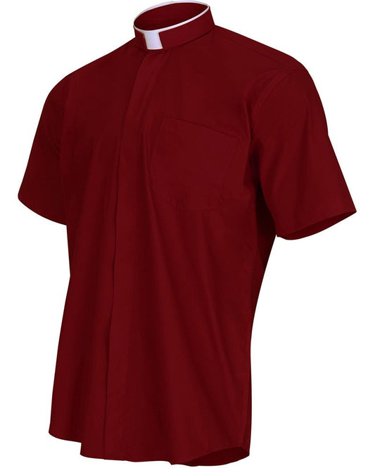 Men's Clergy Shirt | Tonsure Collar | Short Sleeve | Burgundy