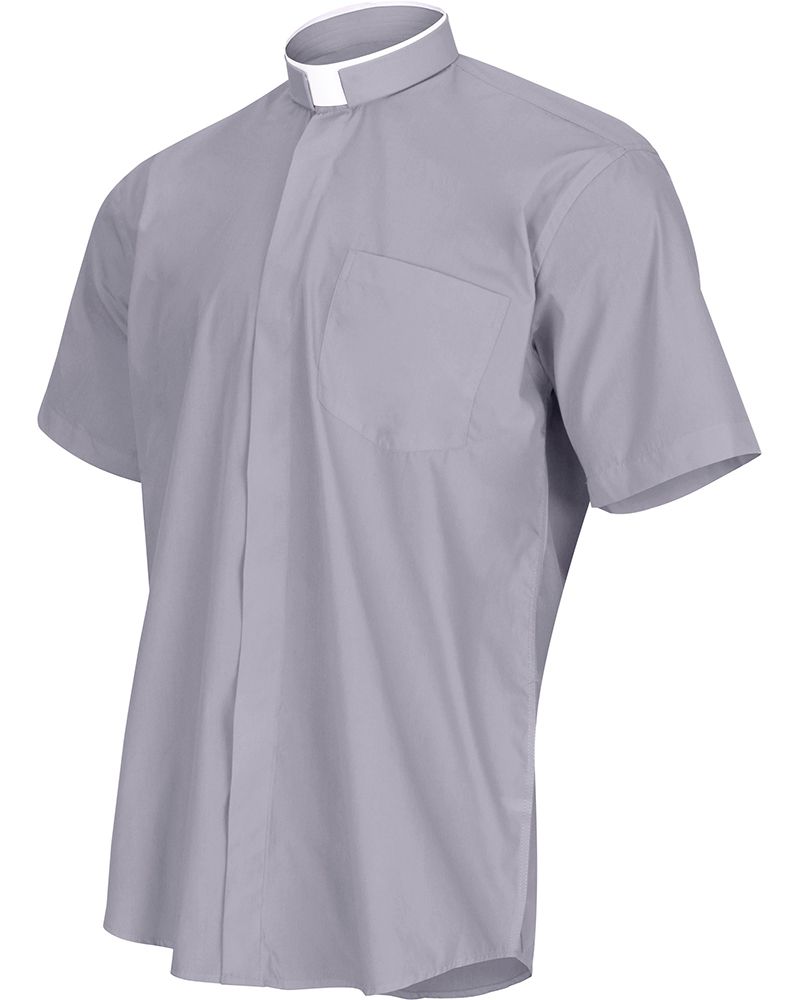 Men's Clergy Shirt | Tonsure Collar | Short Sleeve | Light Grey