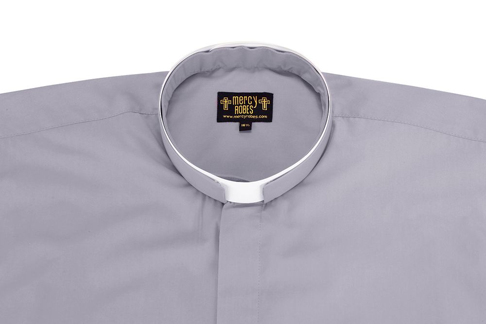 Men's Clergy Shirt | Tonsure Collar | Short Sleeve | Light Grey