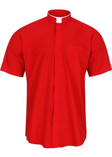 Men's Clergy Shirt | Tonsure Collar | Short Sleeve | Red