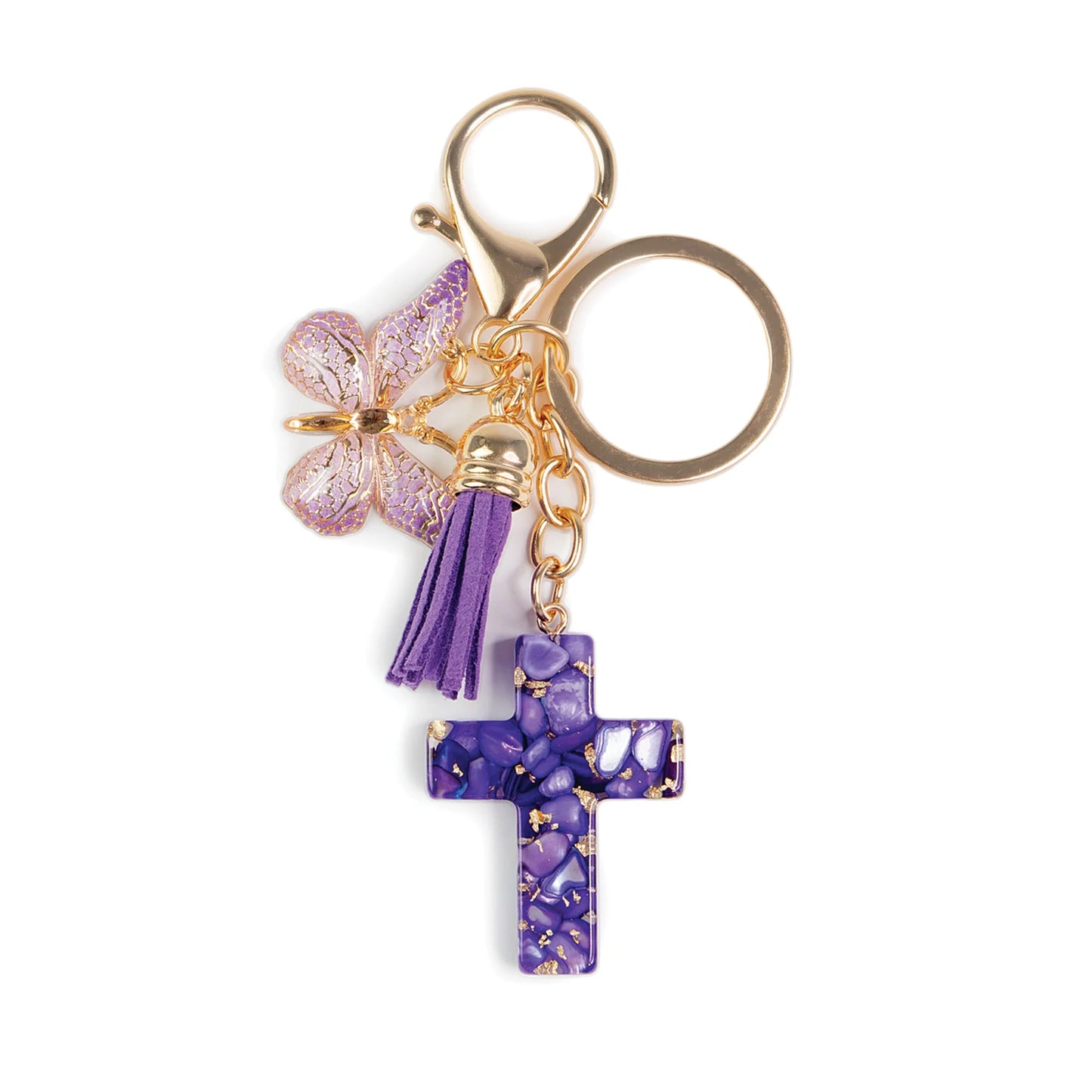 Cross, Butterfly & Tassel Key Ring