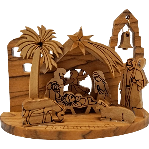 Holy Land Olive Wood Nativity Grotto - Medium
