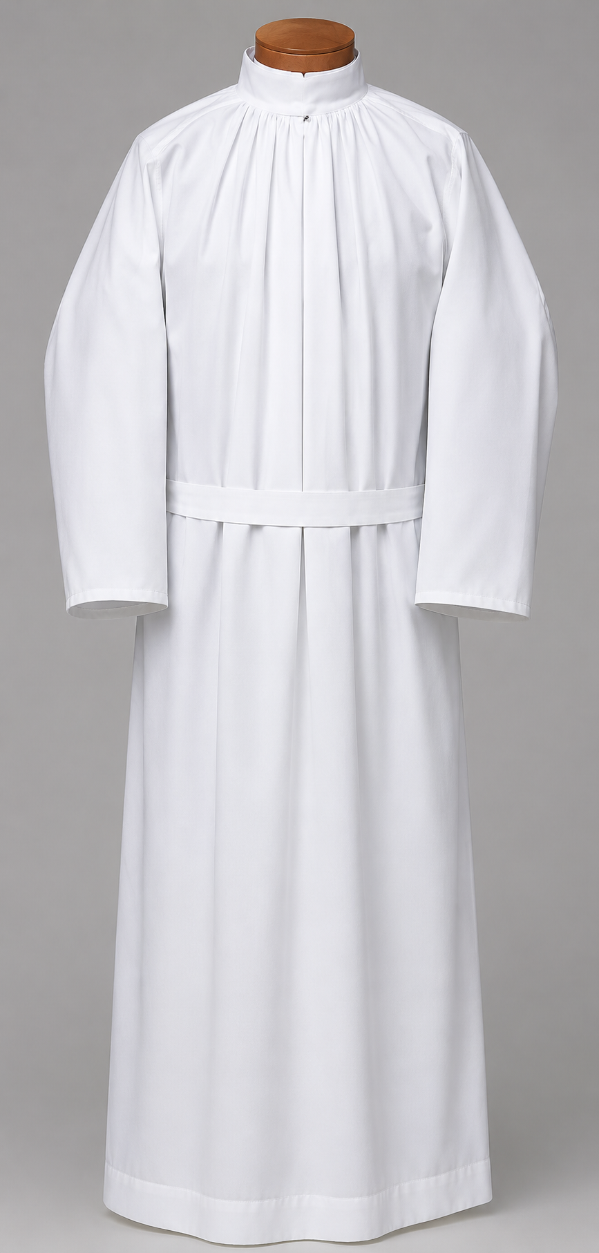 Traditional Plain Alb with Stand-Up Collar & Belt | Front Zipper | Easy Care Poplin Polyester
