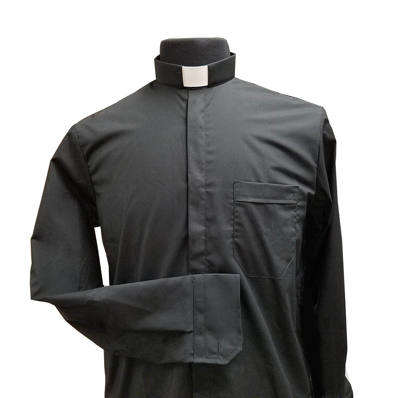 Black Clergy Shirt | Tab Collar | Long Sleeve | Poly/Cotton | Made in Italy