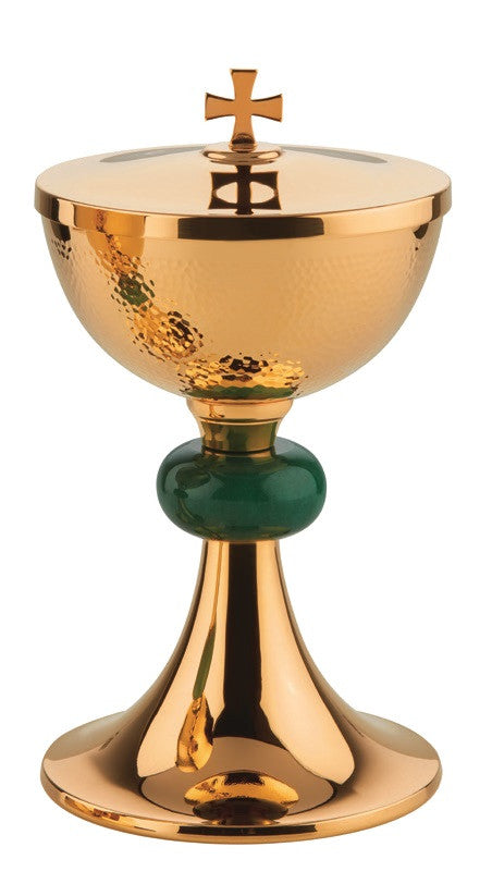 #2246 Gold Plated Jade Stone Node Covered Ciborium