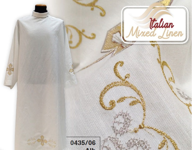 #0435 Gold Embroidered Cross Alb - Shoulder Zipper