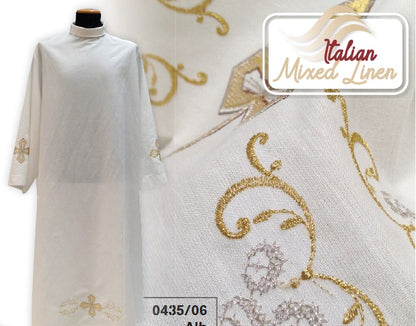 #0435 Gold Embroidered Cross Alb - Shoulder Zipper