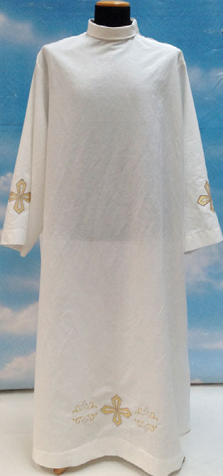 #0435 Gold Embroidered Cross Alb - Shoulder Zipper