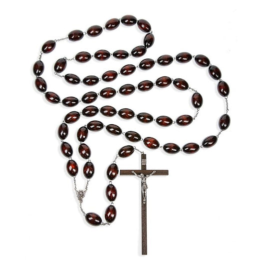 Brown Oval Wood Bead Wall Rosary