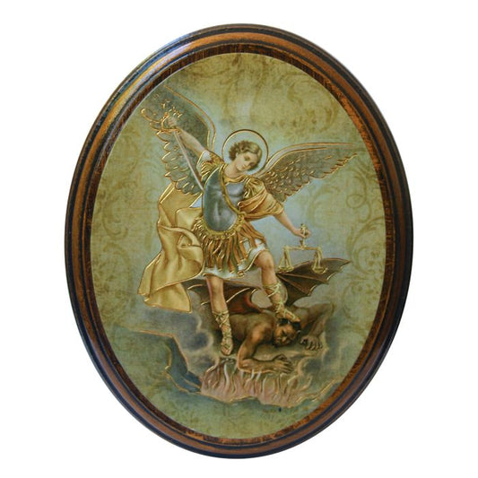 Saint Michael Oval Wood Plaque