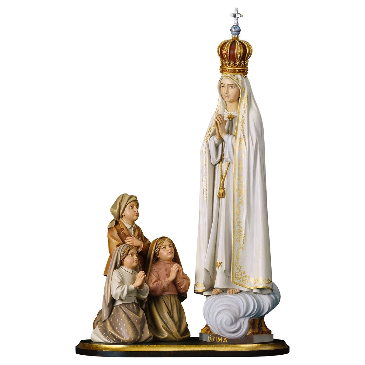 Apparition Group of Fátima Capelinha with Crown Statue | Hand Carved in Italy | Multiple Sizes & Finishes