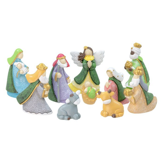 10 Pc Frosted Pastel Nativity Set
