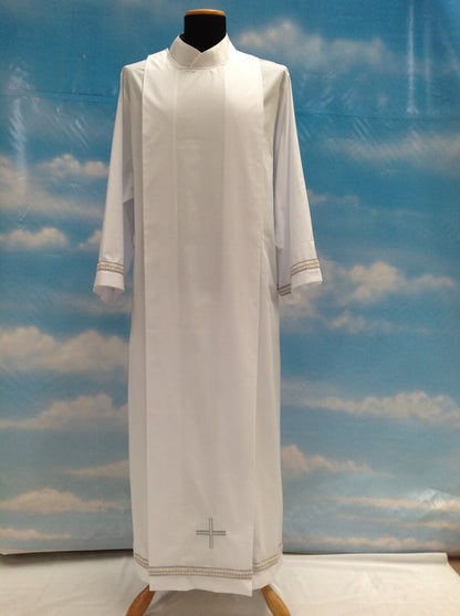 Single Lace Insert and Embroidered Cross Alb - Front Wrap Velcro