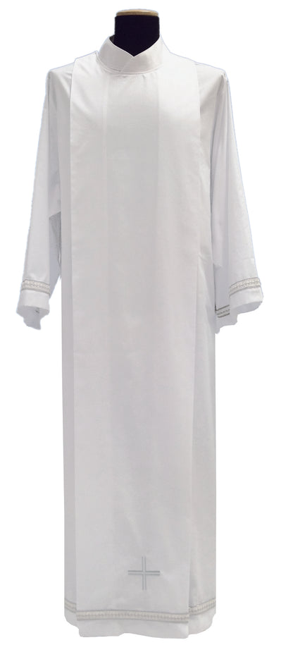 Single Lace Insert and Embroidered Cross Alb - Front Wrap Velcro
