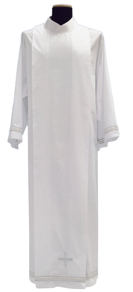 Single Lace Insert and Embroidered Cross Alb - Front Wrap Velcro