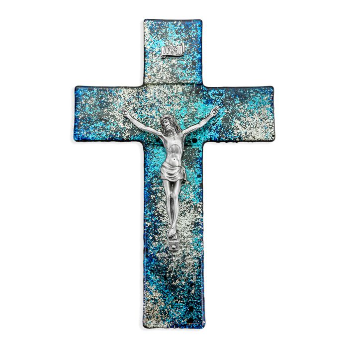 Blue and Silver Shimmering Glass Cross