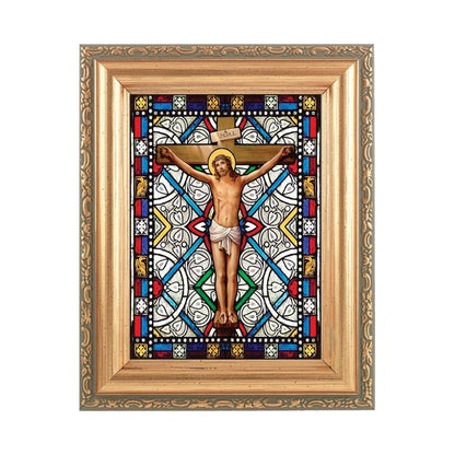 5.5" x 7" Antique Gold Frame with Stained Glass Art