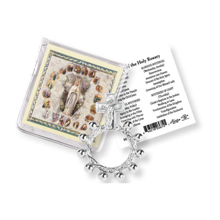 Crucifix Pocket Rosary Ring with a Holy Card