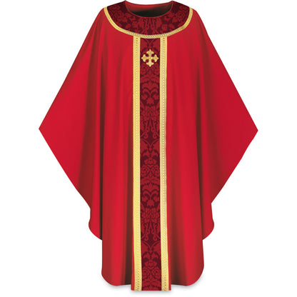Hand-Embroidered Cross Gothic Chasuble | Plain Neck | 100% Wool | All Colors
