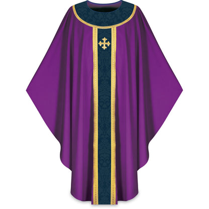Hand-Embroidered Cross Gothic Chasuble | Plain Neck | 100% Wool | All Colors