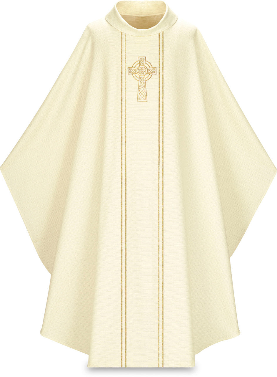 #5195 Embroidered Celtic Cross Chasuble | Roll Collar | Wool/Lurex | All Colors