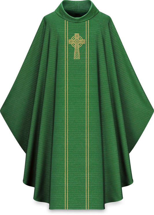 #5195 Embroidered Celtic Cross Chasuble | Roll Collar | Wool/Lurex | All Colors