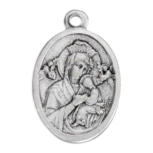 Oval Antiqued Silver Oxidized Our Lady of Perpetual Help