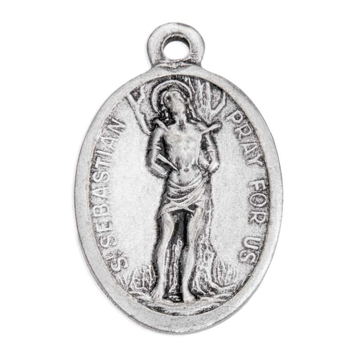Oval Antiqued Silver Oxidized Saint Sebastian Medal