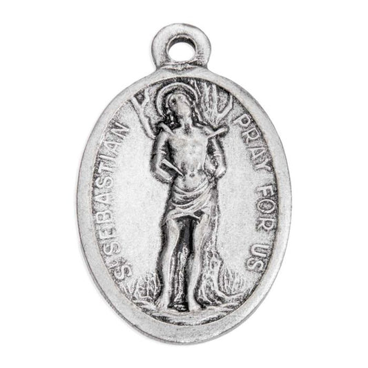 Oval Antiqued Silver Oxidized Saint Sebastian Medal