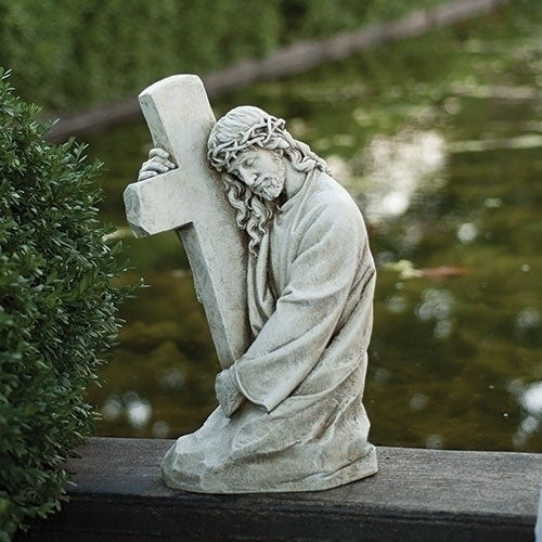 Jesus Holding Cross Garden Statue
