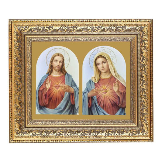 Ornate Gold Leaf Antique Frame with The Sacred Hearts Print