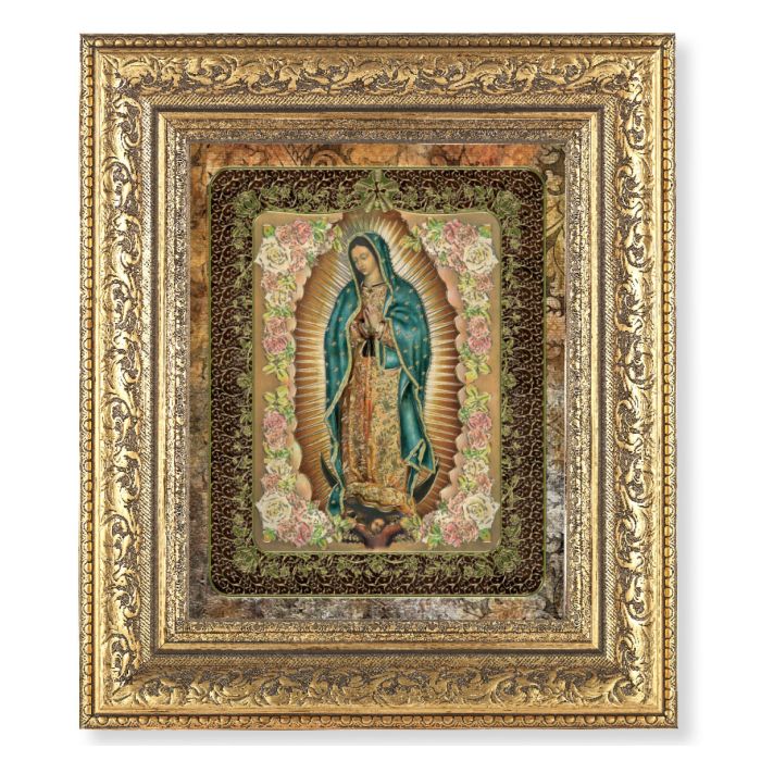 Ornate Gold Leaf Antique Frame with Our Lady of Guadalupe Roses