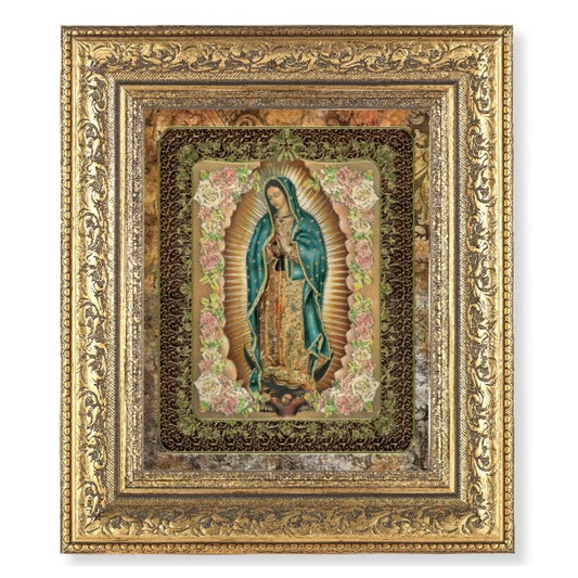 Ornate Gold Leaf Antique Frame with Our Lady of Guadalupe Roses
