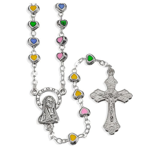 Epoxied Heart Shaped Bead Rosary with Oxidized Center and Crucifix