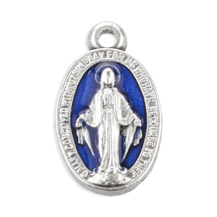 Miraculous Medal in Silver Finish with Blue Epoxy