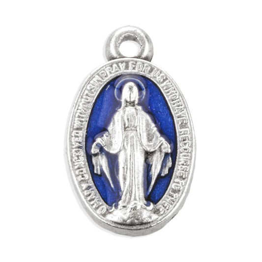 Miraculous Medal in Silver Finish with Blue Epoxy