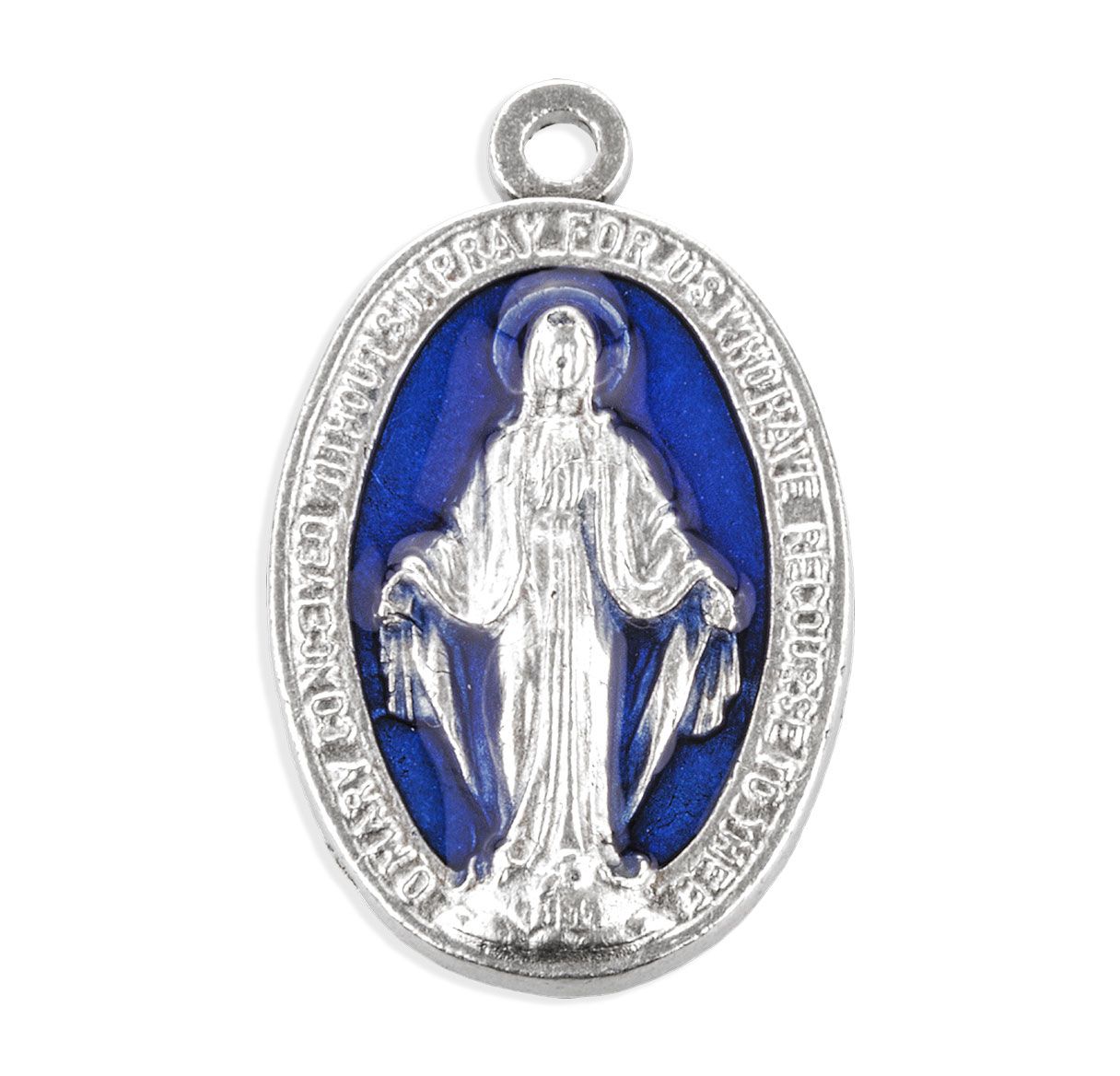 1" Miraculous Medal in Silver Finish with Blue Epoxy