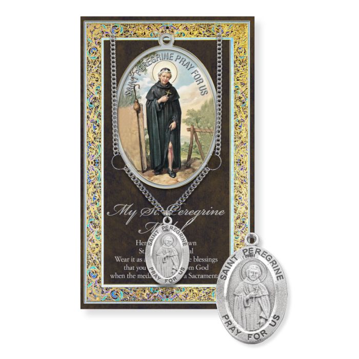 Saint Peregrine Medal on Chain with Biography