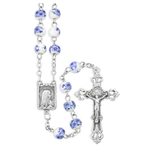 6mm Blue Painted Porcelain Bead Rosary