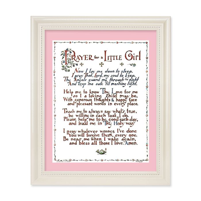 White Pearlescent Frame with Prayer for a Little Girl Print