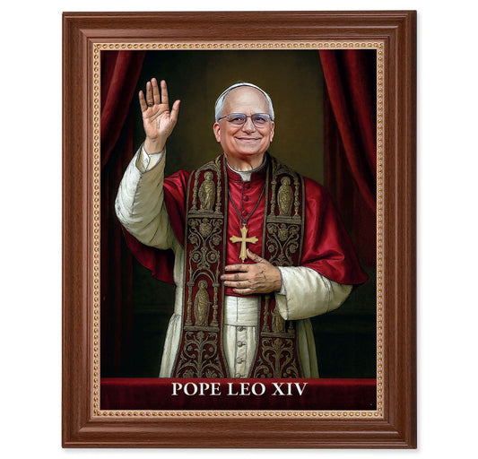 Pope Leo XIV Dark Walnut Framed Art