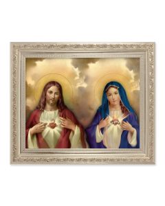 10" x 12" Ornate Silver Frame with a Sacred Hearts Print