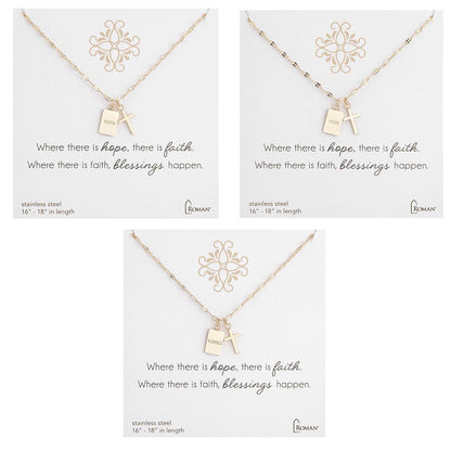 Adjustable Cross Tag Necklace | Gold or Silver | Gift Bag Included