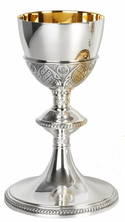 QUICK SHIP | Hand-Chiseled Gothic Chalice & Paten | 8-7/8", 17oz. | Multiple Finishes Available