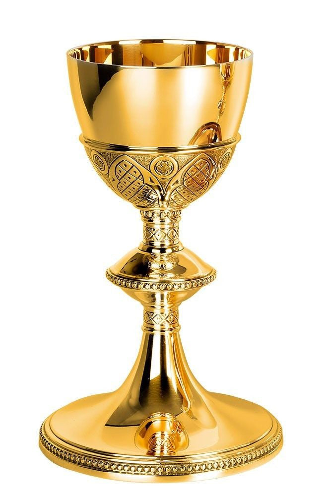 QUICK SHIP | Hand-Chiseled Gothic Chalice & Paten | 8-7/8", 17oz. | Multiple Finishes Available