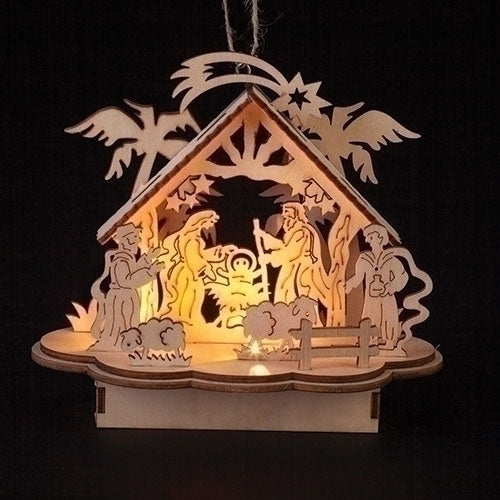 6" LED Lasercut Nativity Scene Ornament | Wood