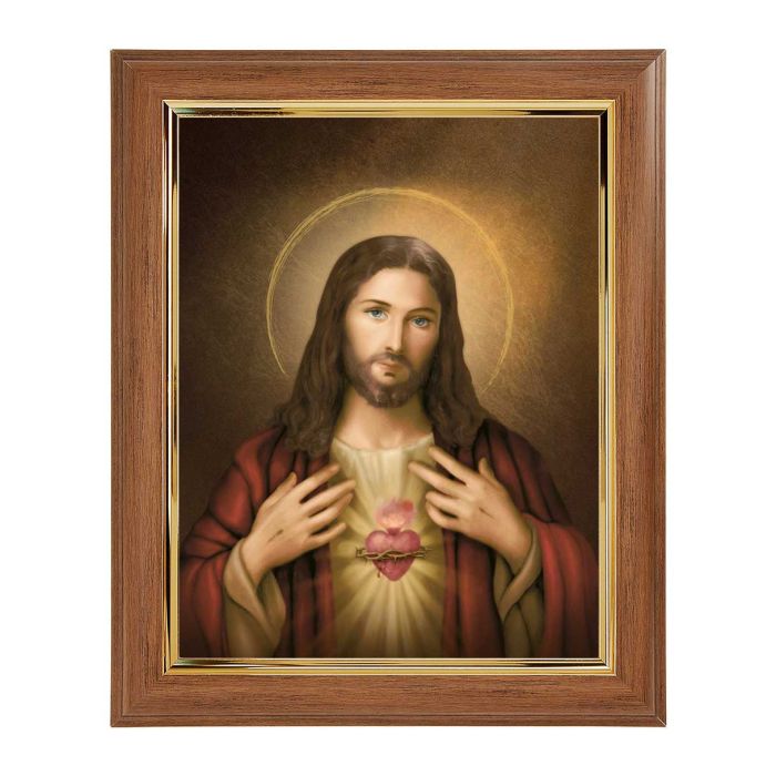 Walnut Frame with Gold Inside Lip and Simeone: Sacred Heart of Jesus Print
