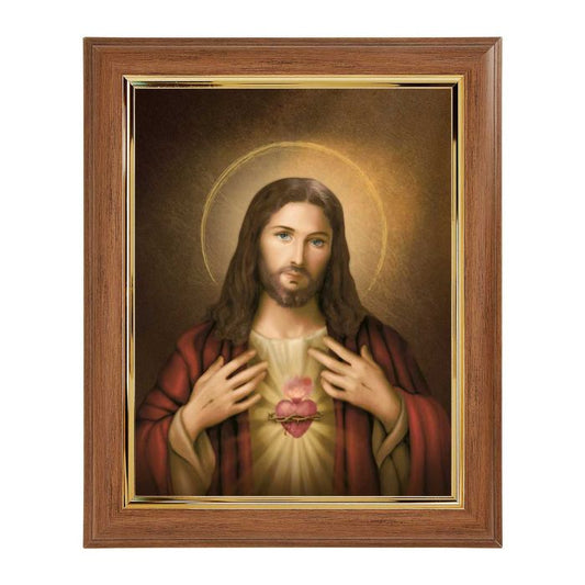 Walnut Frame with Gold Inside Lip and Simeone: Sacred Heart of Jesus Print