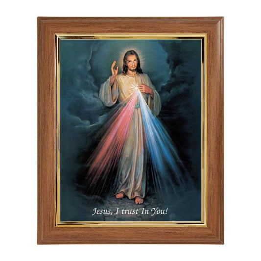 Walnut Frame with Gold Inside Lip and Divine Mercy Print